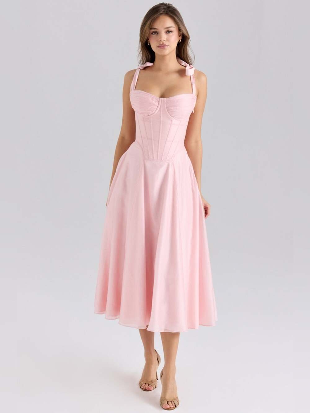 House of CB Leia Pink Chiffon Tie Strap Midi Dress XL